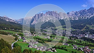 Picturesque view of Cortina dAmpezzo in the Dolomites, Italy.