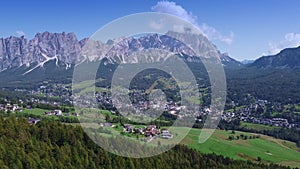 Picturesque view of Cortina dAmpezzo in the Dolomites, Italy.