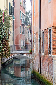 Picturesque view of Gondolas on lateral narrow Canal, Venice, Italy