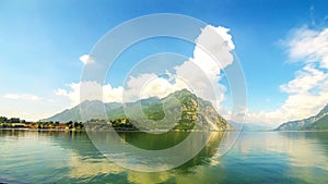 Picturesque view of Lake Como and Lecco city, Italy