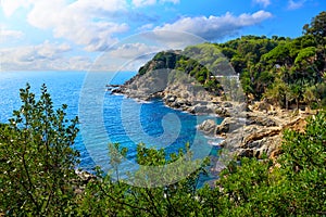 Picturesque view of the Mediterranean Sea and mountains within the city of Lloret de Mar