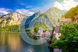 Picturesque view of old european town Hallstatt, beautiful village