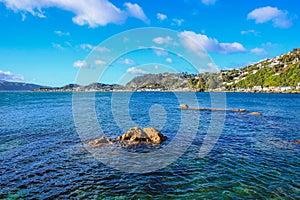 Picturesque view over Karaka Bay and Scorching Bay in Wellington, North Island, New Zealand