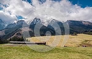 Picturesque view of piste and High Tatras in springtime