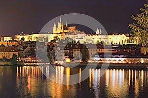 Picturesque view on the Prague Castle, Prazsky hrad in Czech, and Vltava river. Summer evening. Prague, The Czech Republic