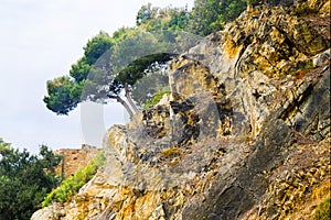 Picturesque view on rocks of the Mediterranean Sea in Lloret de Mar, Costa Brava