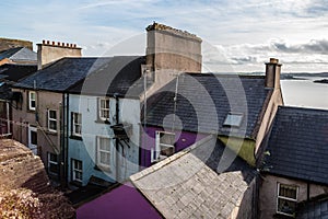 Picturesque view of roof of old houses in Irish coastal town