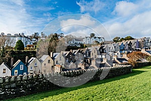 Picturesque view of row houses in small Irish town