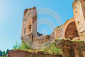 Picturesque view on the ruins of Caldarium in ancient Roman Baths of Caracalla (Thermae Antoninianae)