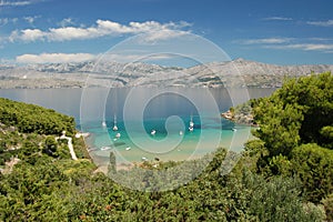 Picturesque view on sandy Lovrecina beach on Brac