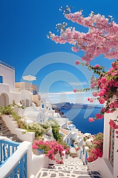 Picturesque view of Santorini with whitewashed houses and blue sea