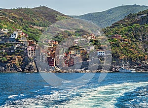 Picturesque view from sea on the Rio Maggiore in the Cinque Terre area. photo