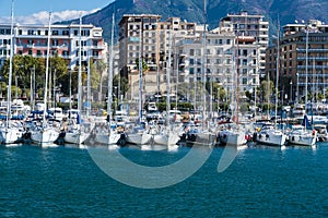 Picturesque views of the marina from the sea in Salerno