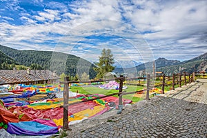 The picturesque village of Chamois, in Val D`Aosta, Italy with the area dedicated to children`s games. Its peculiarity is that ca