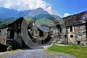 Picturesque village square in Frasco, Valle Verzasca, Switzerland