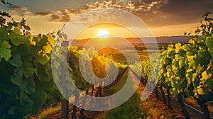 Picturesque vineyard at sunset. Generative Ai.NO.04