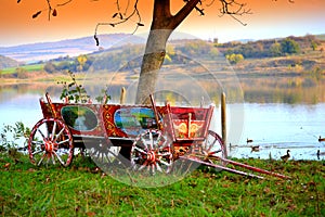 Picturesque wagon autumn beautiful lakeside