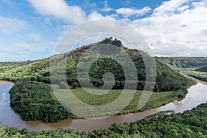 Picturesque Wailua River bend after a major rainstorm on Kauai, Hawaii