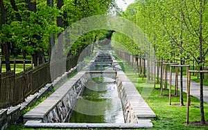 Picturesque water canal in spring time Kadriorg park, Tallinn, E