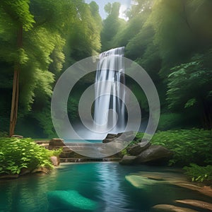 A picturesque waterfall cascading into a crystal-clear pool, surrounded by lush greenery Natural beauty and serenity4