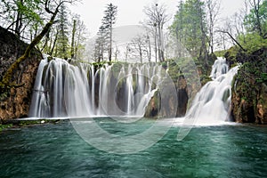 Picturesque waterfall in the Plitvice national park in Croatia