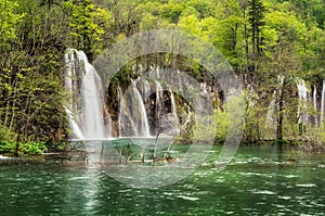 Picturesque waterfall in the Plitvice national park in Croatia