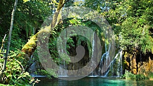 Picturesque waterfalls scenery in Plitvice Lakes National Park