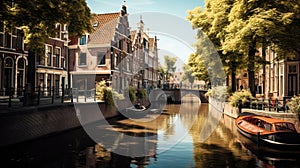 Picturesque Waterways - Scenic Canals in a Dutch City