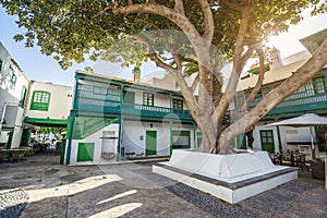 Picturesque white and green settlement called Pueblo Marinero designed by Cesar Manrique located in Costa Teguise, Lanzarote, photo