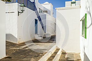 Picturesque white settlement called Pueblo Marinero designed by Cesar Manrique located in Costa Teguise, Lanzarote, Canary Island photo
