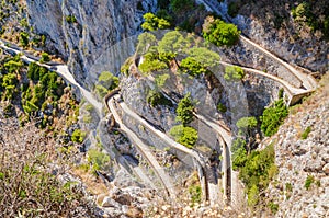 Picturesque winding path to Marina Piccola on Capri island, Italy.