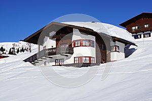 Picturesque winter landscape with cottage. Lech