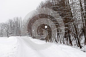 Picturesque winter scene by the river of Florina, a small town in northern Greece