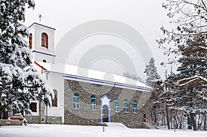 Picturesque winter scene by the river of Florina, a small town in northern Greece