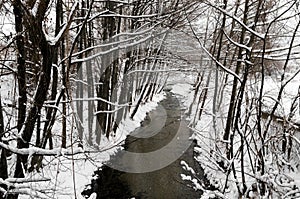 Picturesque winter scene by the river of Florina, a small town in northern Greece