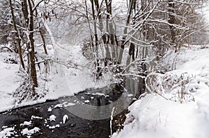 Picturesque winter scene by the river of Florina, a small town in northern Greece