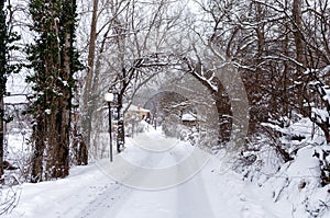 Picturesque winter scene by the river of Florina, a small town in northern Greece