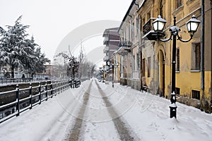 Picturesque winter scene by the river of Florina, a small town in northern Greece