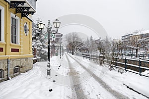 Picturesque winter scene by the river of Florina, a small town in northern Greece