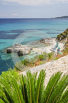 Picturesque Xigia sandy beach on north east coast of Zakynthos island, Greece