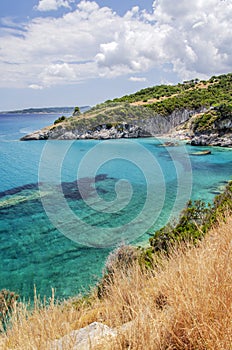 Picturesque Xigia sandy beach on north east coast of Zakynthos island, Greece