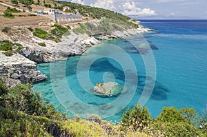 Picturesque Xigia sandy beach on north east coast of Zakynthos island, Greece