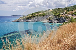 Picturesque Xigia sandy beach on north east coast of Zakynthos island, Greece