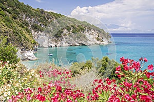 Picturesque Xigia sandy beach on north west coast of Zakynthos island, Greece