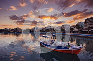 The pictursque port of Sitia, Crete, Greece at sunset.