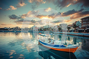 The pictursque port of Sitia, Crete, Greece at sunset.