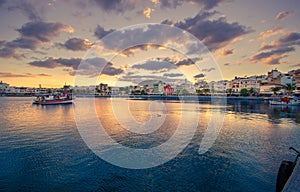 The pictursque port of Sitia, Crete, Greece at sunset.