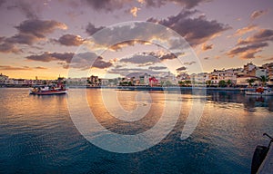 The pictursque port of Sitia, Crete, Greece at sunset.