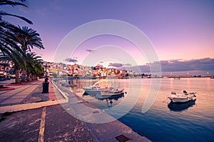 The pictursque port of Sitia, Crete, Greece at sunset.