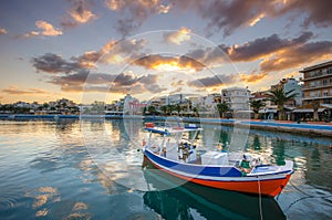 The pictursque port of Sitia, Crete, Greece at sunset.